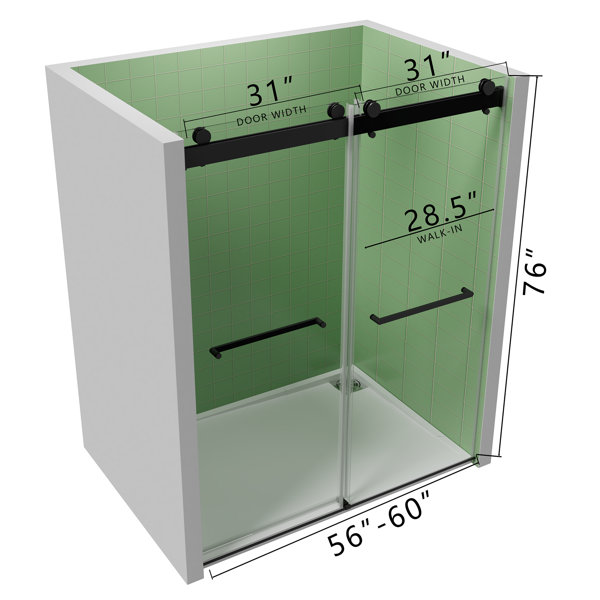 ABRUZZO 72'' W x 76'' H Double Sliding Frameless Shower Door with Clear